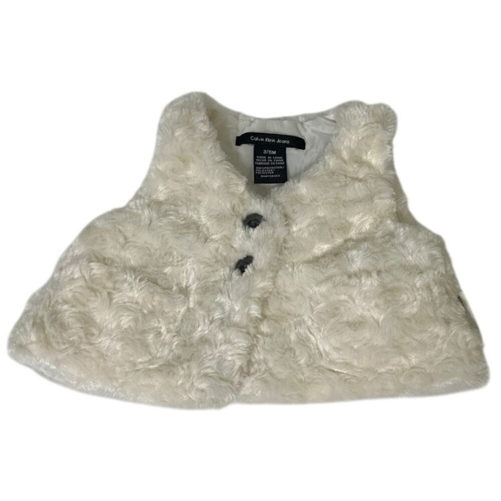 Calvin Klein Jeans Girls Cream White Faux Lined Fur Vest Size 3/6M EUC